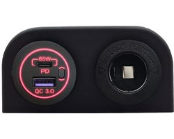 ProRide 12-24V USB/USB C Autolader 2 Poorten Opbouw - 65W QC3.0 - Sigarettenaansteker - Rood