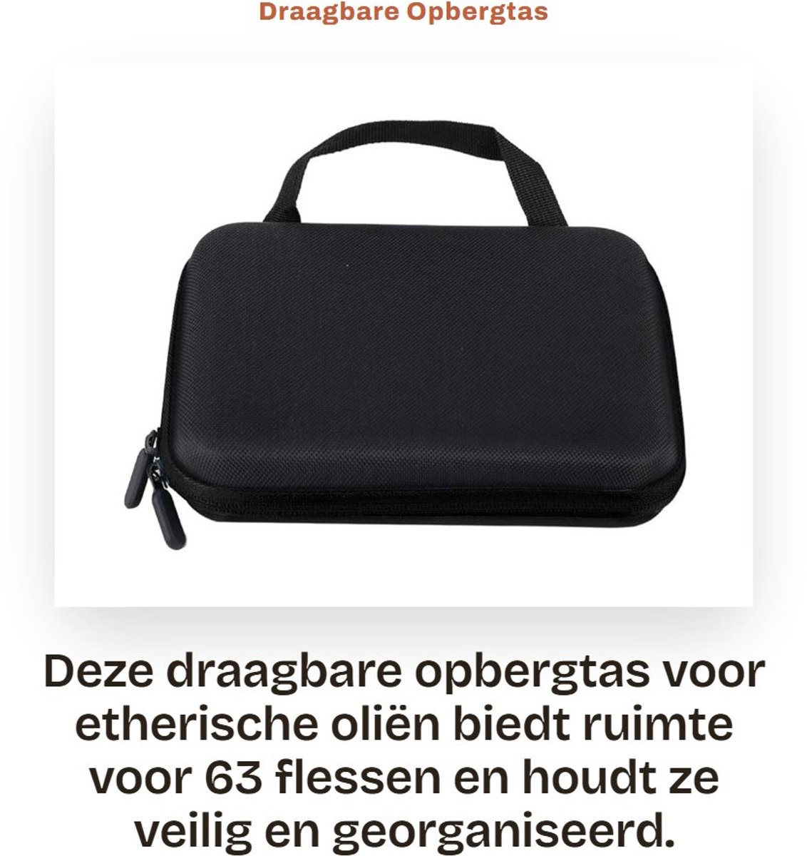Dailygoods- Opbergtas Draagbaar - 63 Slots - Organizer voor Etherische Oliën - Hoogwaardige Schuimrubber - Stevige Ritssluiting - Binnenzak voor Accessoires - Olie Organizer