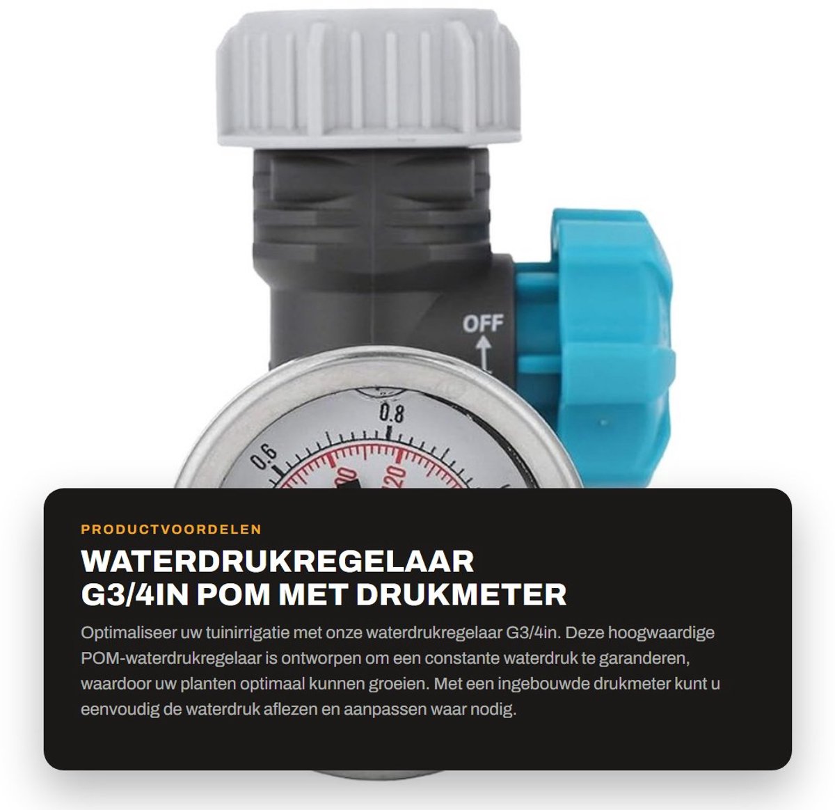 Dailygoods- Waterdrukregelaar G3/4in - POM - Drukmeter - Tuinirrigatie - Waterdruk tot 1mpa - Afmetingen 8.5x5cm - Waterkraan