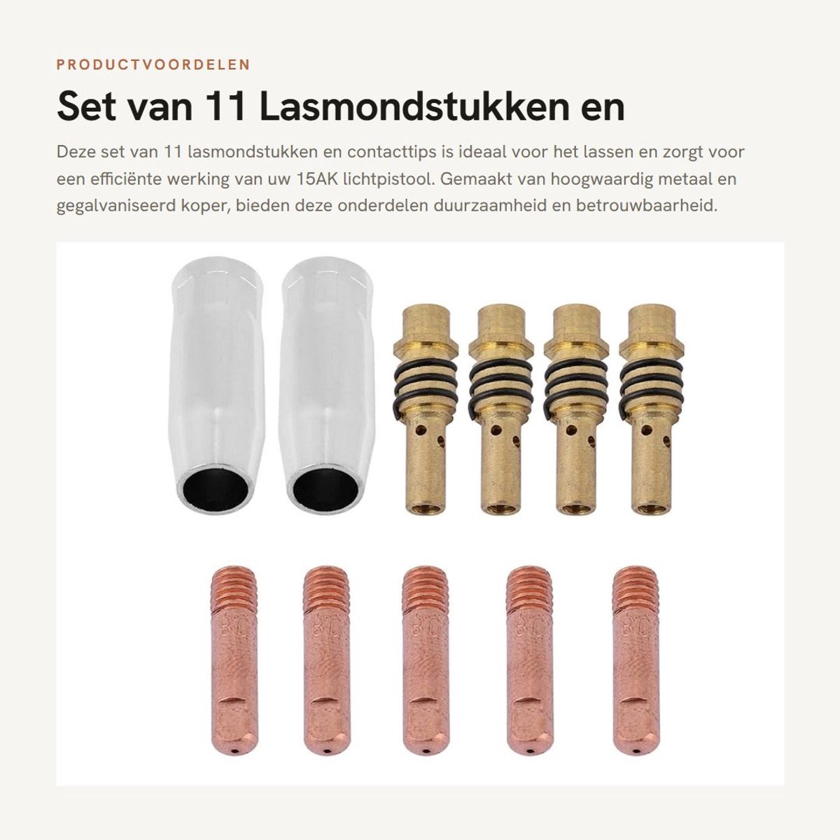 Dailygoods- Lasmondstuk Set 11 Stuks - 15AK Nozzle - Contacttips - Tiphouders - Hoogwaardig Metaal - Gegalvaniseerd Koper - Lasaccessoires