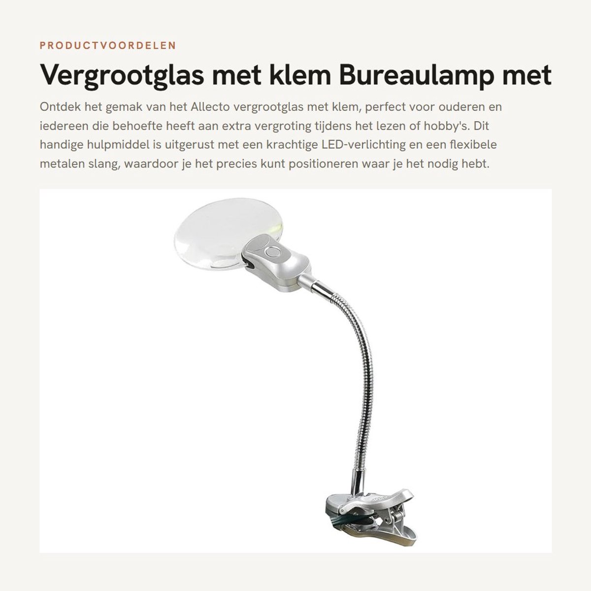 Dailygoods - Vergrootglas met klem - Bureaulamp met LED - Flexibele slang - Zilver - Leesvergrootglas voor ouderen - Ideaal voor hobby's en reparaties