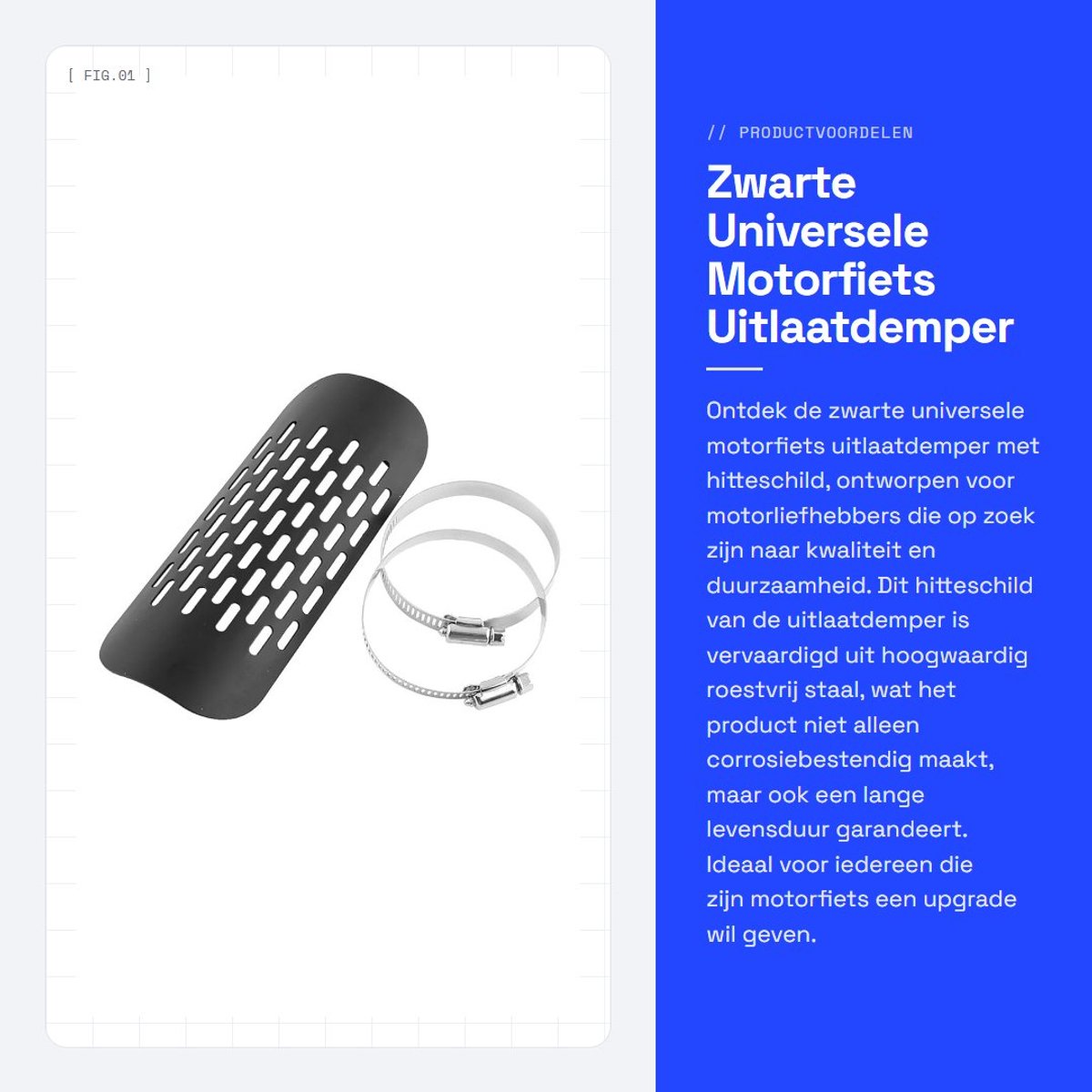 Dailygoods- Uitlaatdemper Hitteschild - Roestvrij Staal - Warmte-Isolatie - Geluiddemper - Universeel - 2 Verstelbare Klemmen - Uitlaatbescherming