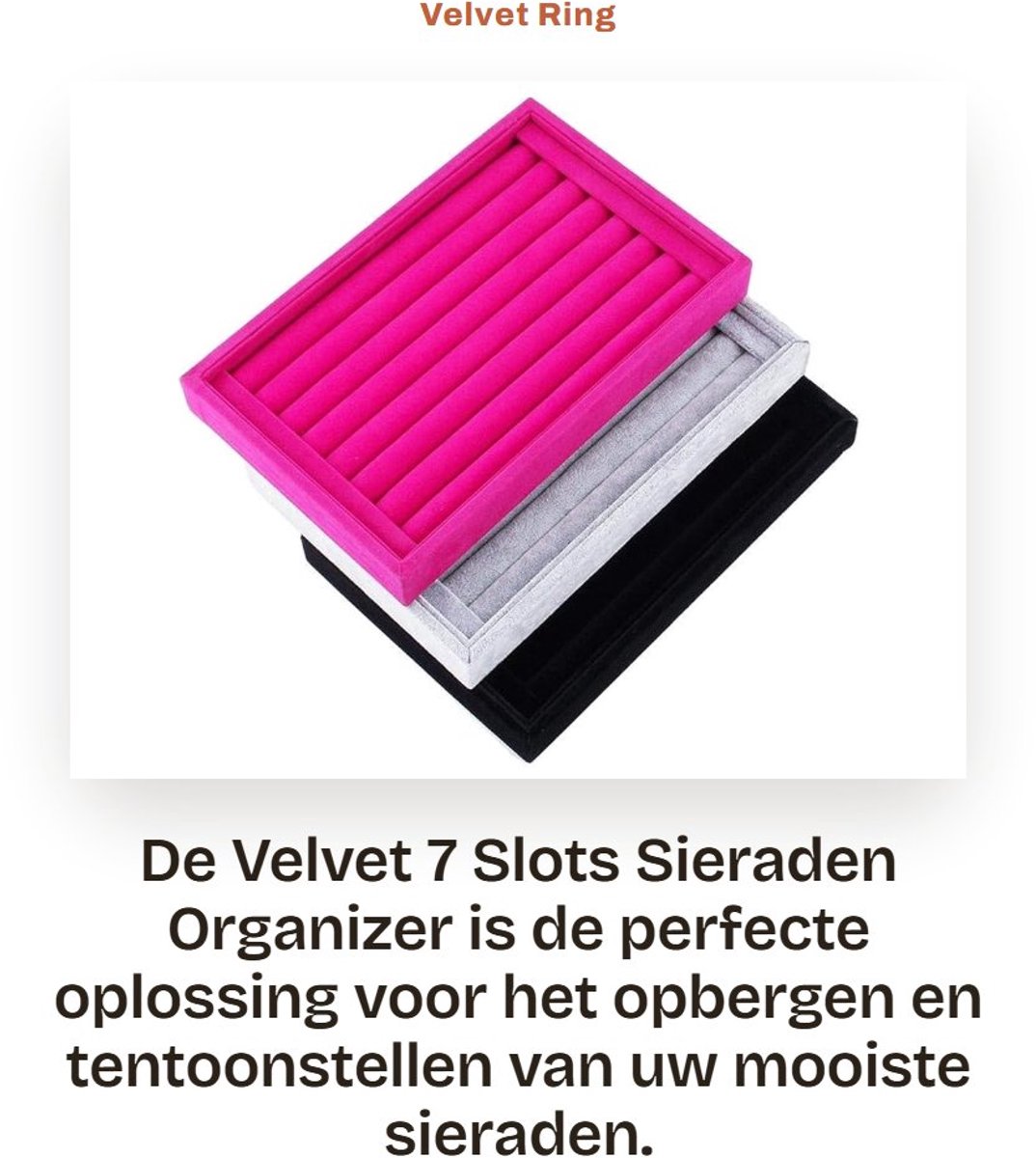 Dailygoods- Sieradenbox 7 Slots - Sieraden Organizer - Ringenhouder - Oorbellenhouder - Velvet - 23 cm x 15 cm - Sieradenhouder