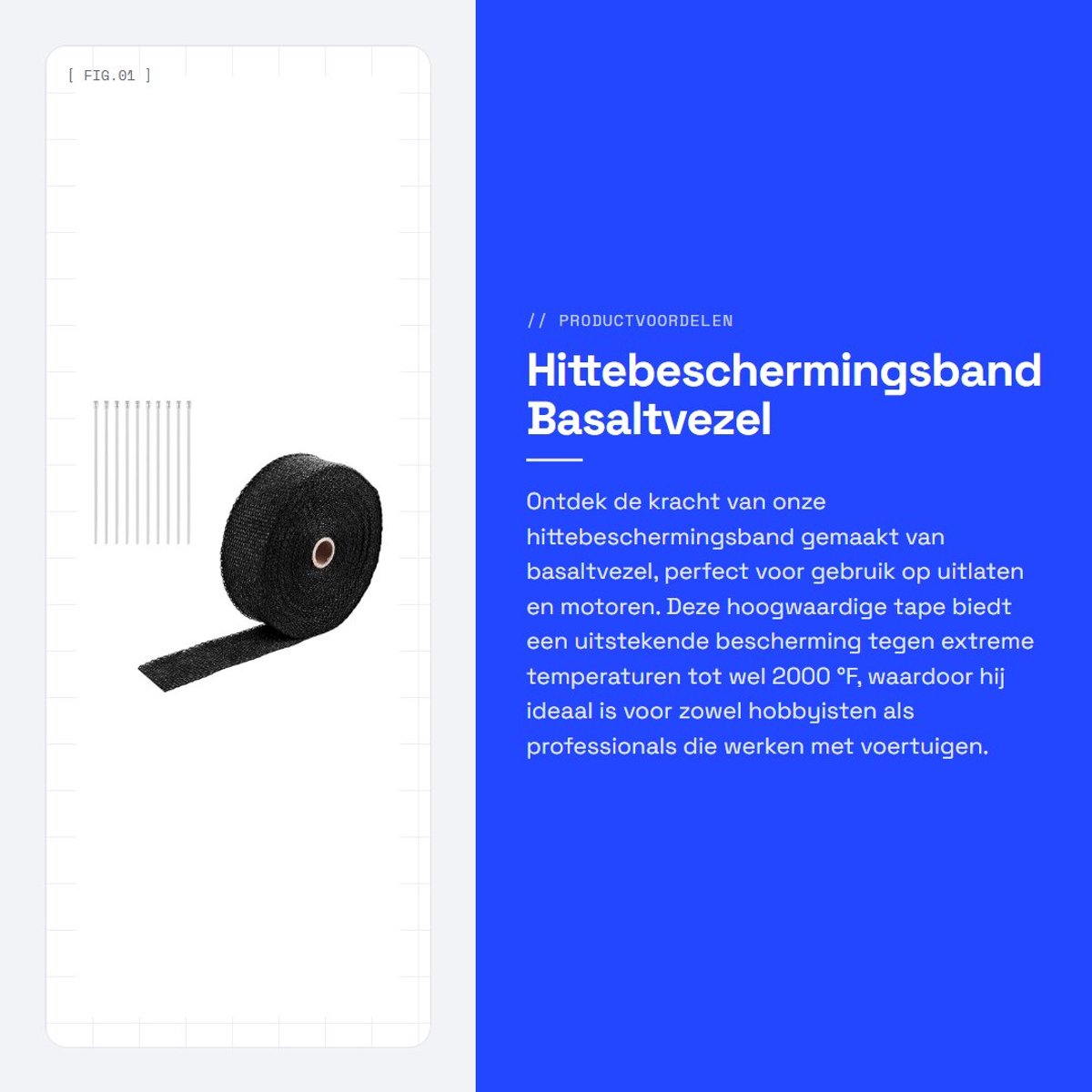 Dailygoods- Hittebeschermingsband 15m - Uitlaat Thermoband 2000°F - Roestvrij Stalen Kabelbinders 10x - Glasvezel - Zwart - Vermindert Warmte tot 70%