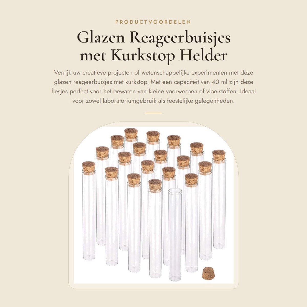 Dailygoods- Reageerbuisjes 40 ml met kurkstop - Glazen Flessen
