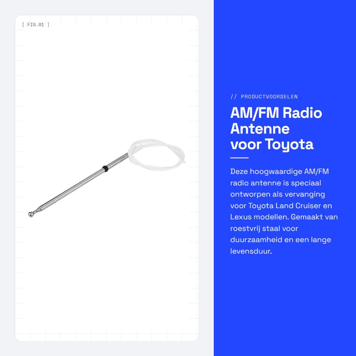 Dailygoods- Radio Antenne 27,5 cm - Antenne Auto - FM Antenne - Roestvrij Staal - Vervangingsmast - Compatibel met Toyota/Lexus