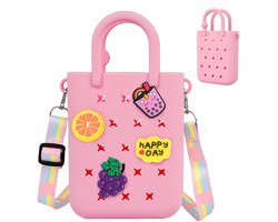 Dailygoods - Oudizz Siliconen Gaatjes Handtas Peuter Portemonnee Crossbody Tas Met Verstelbare Schouderriem, roze, Eén maat