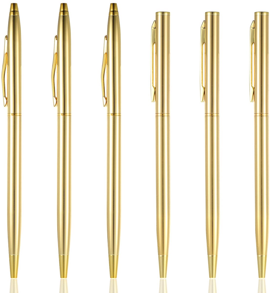 Dailygoods- Balpennen 6 Stuks Gouden Metalen - Inschuifbare 1 mm Inktpennen - Slanke Schrijfpennen - Roestvrij Staal - Geschikt voor Kantoor/Bruiloft