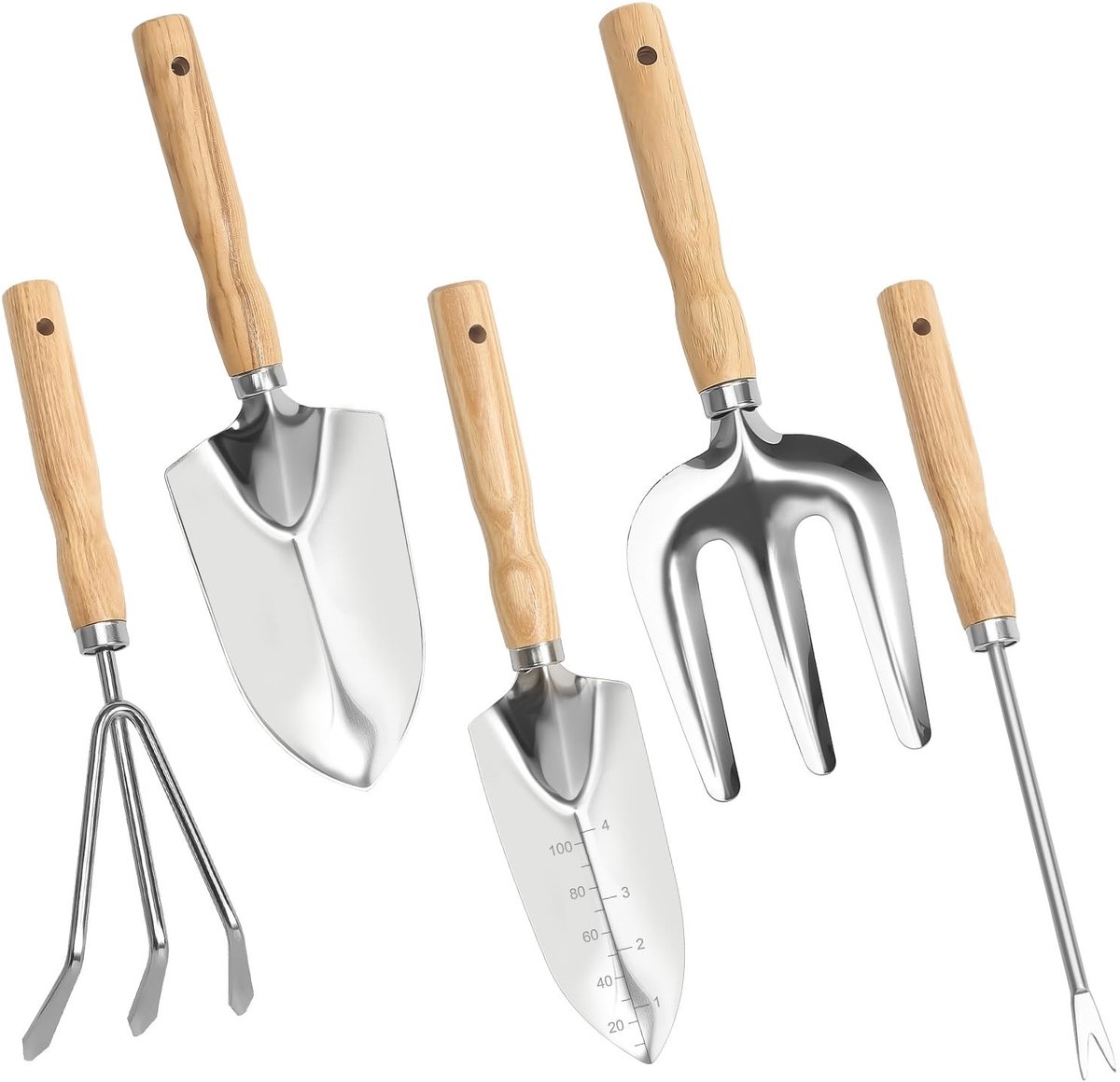 Dailygoods- Tuingereedschapset 5 Stuks - Roestvrij Stalen Tuinschop - Ergonomische Handgreep - Duurzaam Tuingereedschap - Handgereedschap - Ideaal voor Kleine Tuinen - Tuinschep