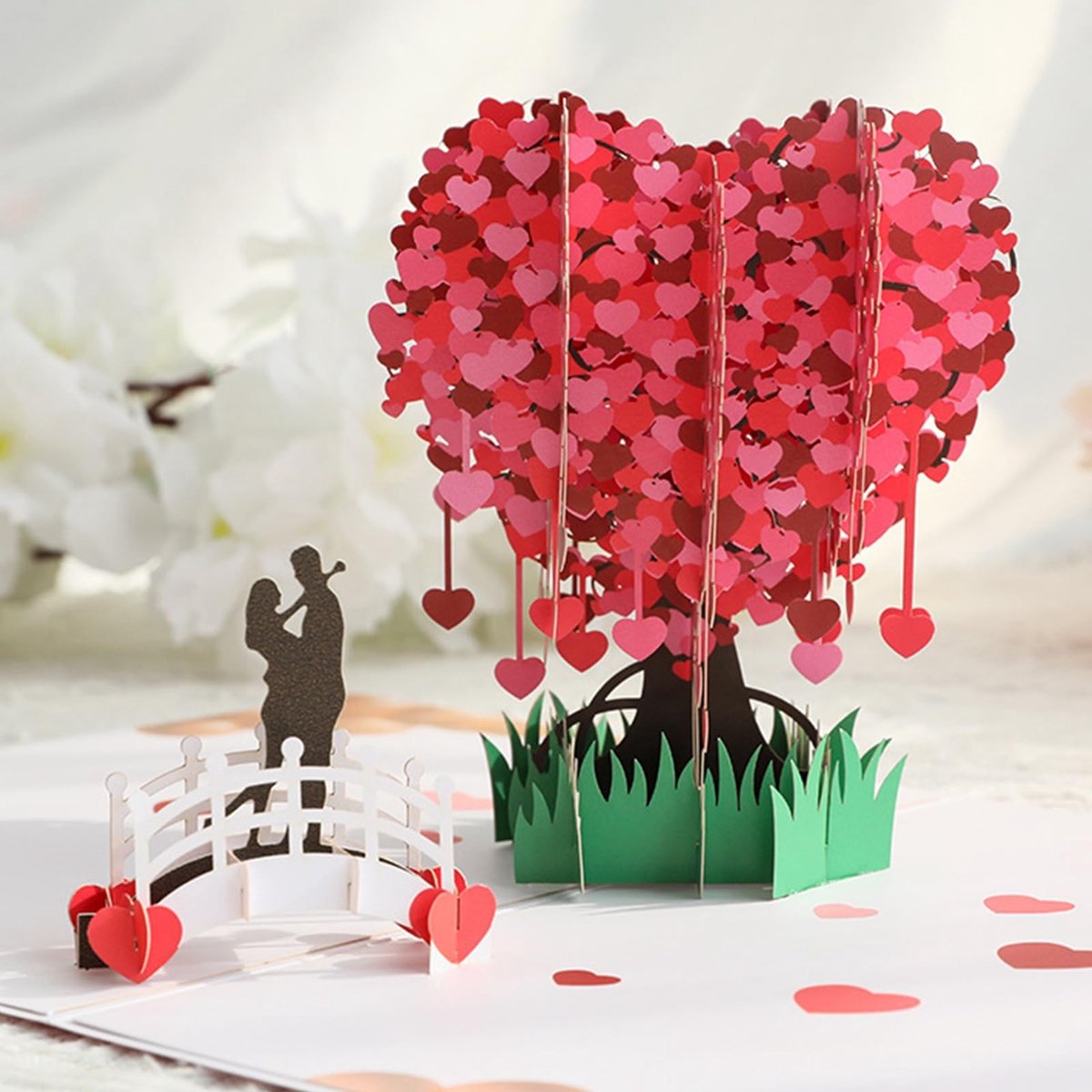 Dailygoods- Pop-up Kaart 3D Hartboom - Bruiloftskaart - Verjaardagskaart - Valentijnskaart - Jubileumkaart - Hoogwaardig Papier 20 x 15 cm