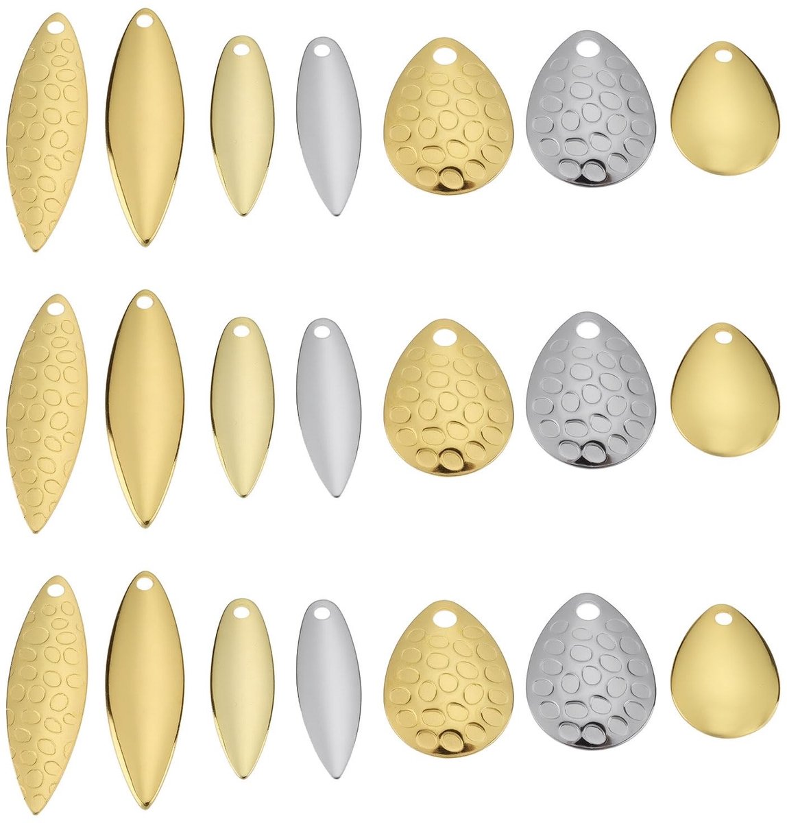 Dailygoods- Spinner Blade Kit 50 Stuks - Gouden/Zilveren Bladen - Verschillende Maten - Koper - Voor Lokken Maken - Getextureerde Bladen - Visbladen