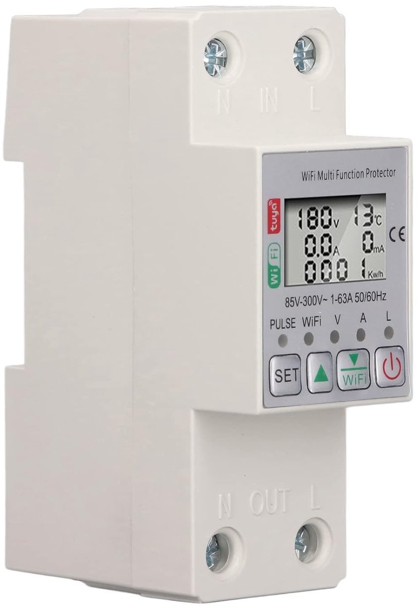 Slimme Meter Schakelaar - Energie Monitor - Energie Beheer - Real-time Data Weergave - AC85-300V 63A - Grijs