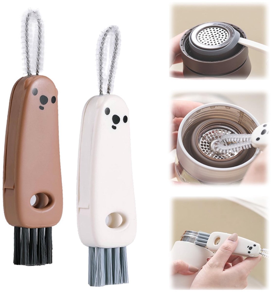 Dailygoods- Reinigingsborstel 3-in-1 - Flessenborstel - Bekerdekselreiniger - Draagbare Reiniger - 2-delige Set - Multifunctioneel - Flesborstel