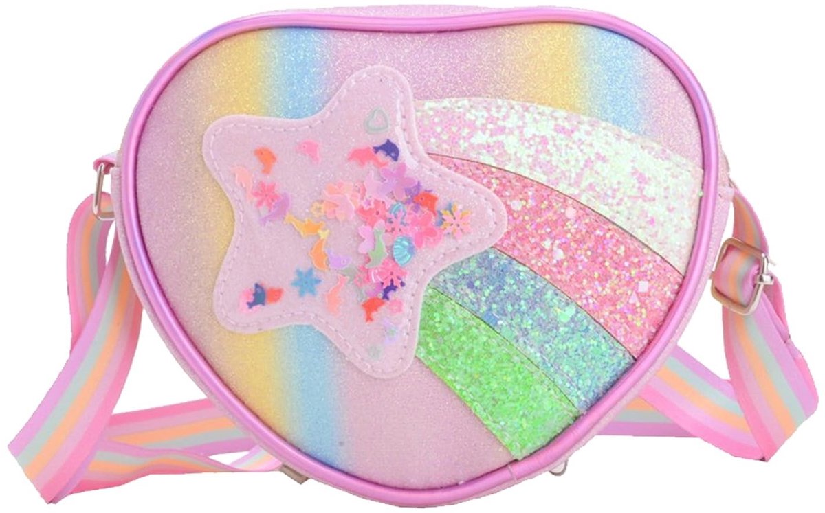 Dailygoods- Crossbody Tas - Klein - Leer - Regenboog - Sterpatroon - Handtas - 17x13 cm - Schoudertas