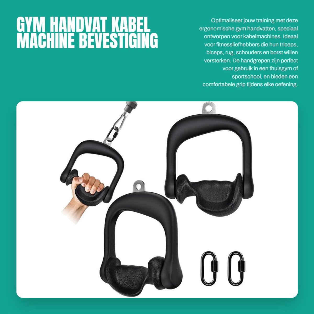 Dailygoods- Handvat Ergonomisch - D-handgreep - Kabelmachine Bevestiging - 2 Stuks - Compatibel met Thuisgymnastiek - Comfortabel Gripontwerp - Fitnesshandvat