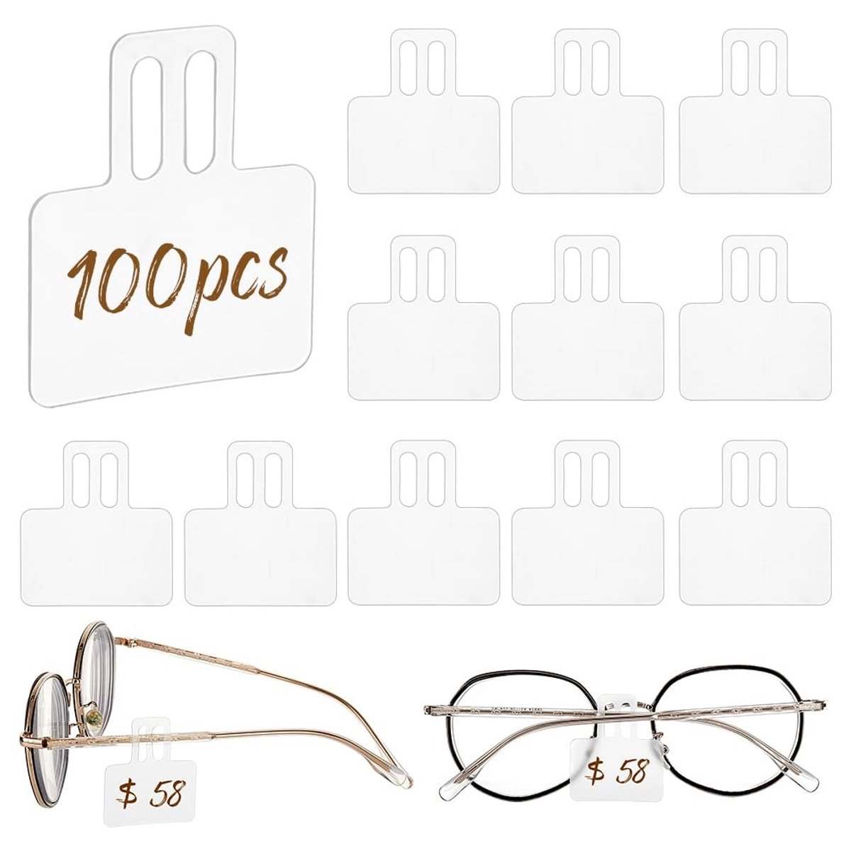 Dailygoods- Prijskaartjes 100 stuks - Transparante Mouw - 3,65x3,25 cm - Kunststof - Label Tag Houder - Voor Brilmonturen - Labelhouder