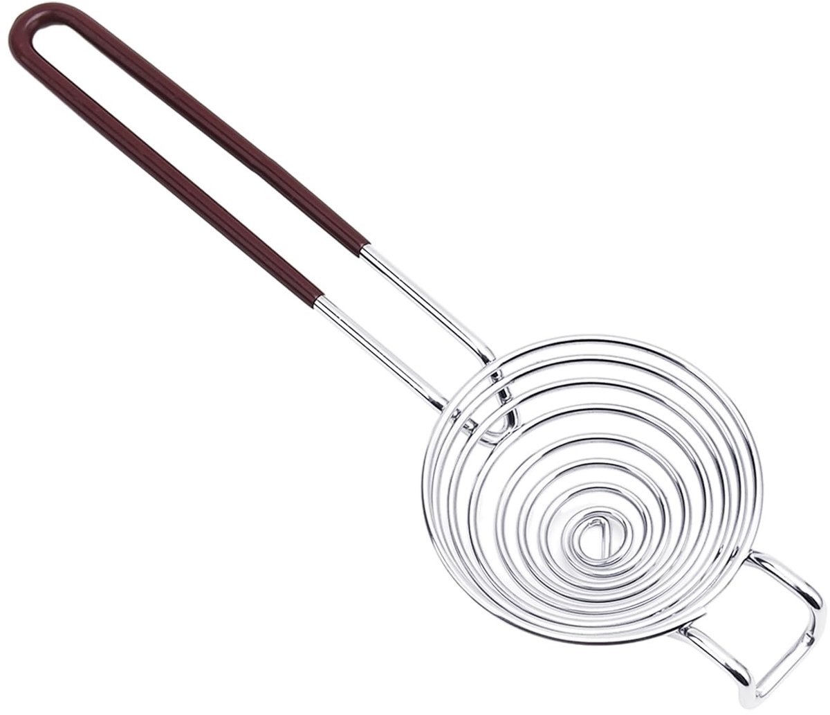 Dailygoods- Eierscheider Roestvrij Staal - Eigeelscheider - Eiwit Scheider - Keukenbakgereedschap - 25,3 x 7,7 x 10 cm - Bruin Handvat