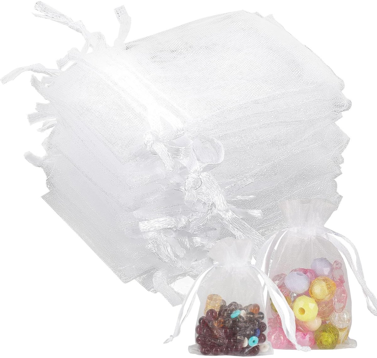 Dailygoods- Organza Zakjes 8 x 10 cm - Cadeauzakjes - Sieradenzakjes - 100 Stuks - Transparant - Trekkoord van Satijn