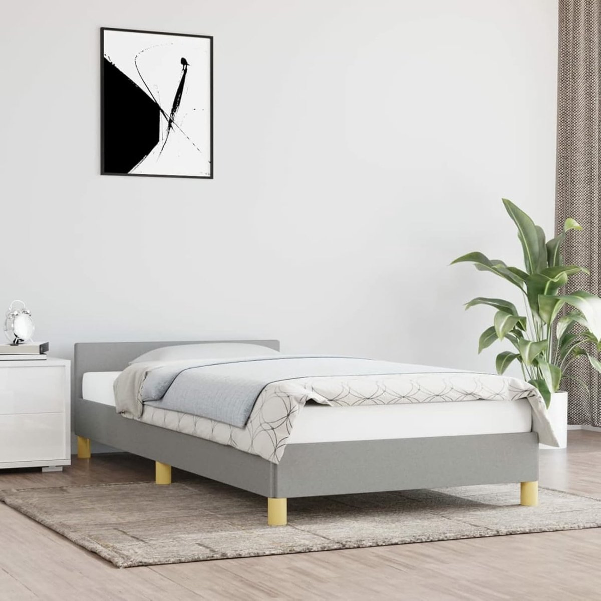 Bedframe met hoofdeinde - Stoffen bed - Rustgevende slaap - Robuuste steunpoten - 90x200 cm - Lichtgrijs