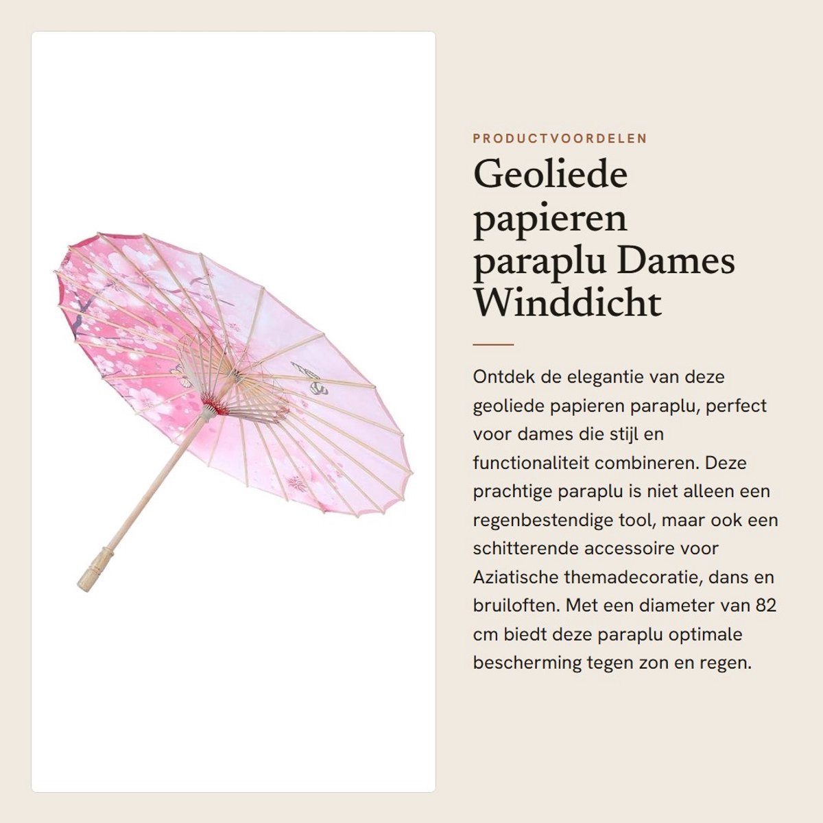 Dailygoods- Paraplu Winddicht - Papieren Paraplu - Reizende Parasol - Aziatische Decoratie - Bruiloft - 82cm Gezicht - Dansparaplu