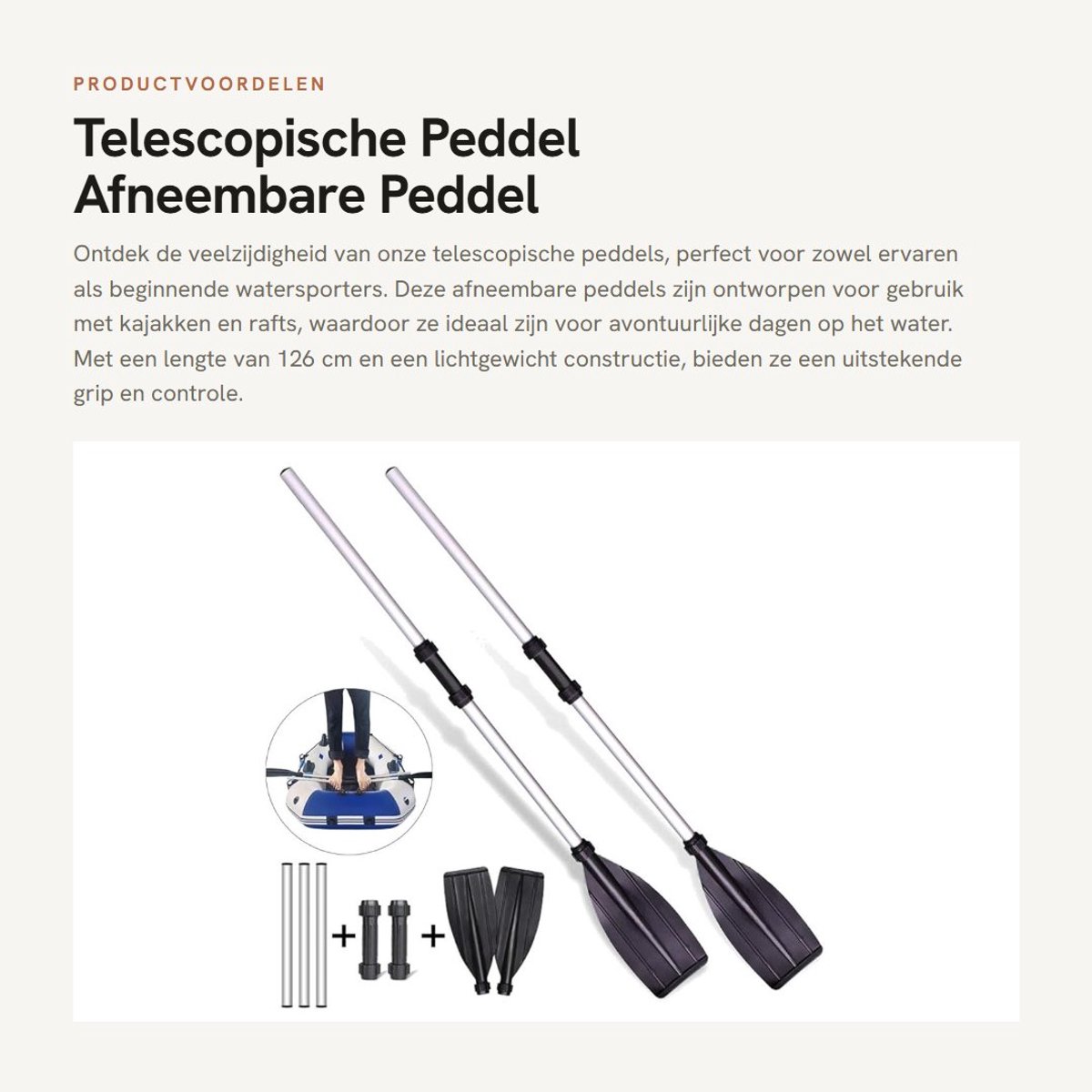 Dailygoods- Peddel 2 Stuks - Telescopische Peddel - Afneembare Peddel - Lengte 126 cm - Legering/ABS - Geribbelde Messen - Bootpeddel