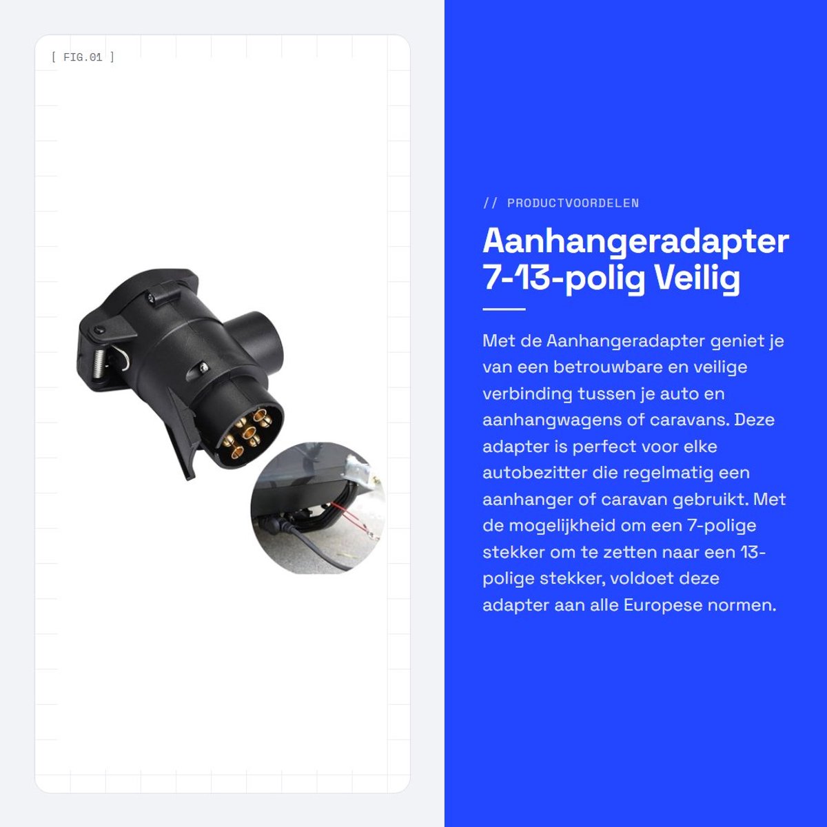 Dailygoods - Aanhangeradapter - 7-13-polig - Veilig verbinding - Compact formaat - Trekhaak adapter - Voor caravans en aanhangers - 12 V-connector