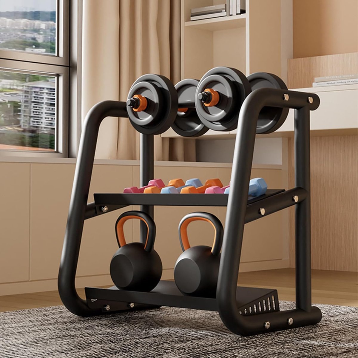 Halterrack Drie Lagen - Dumbbell Standaard - Opbergen Fitnessapparatuur - Verstevigd Stalen Frame - 24.4 x 15.7 x 24 inch