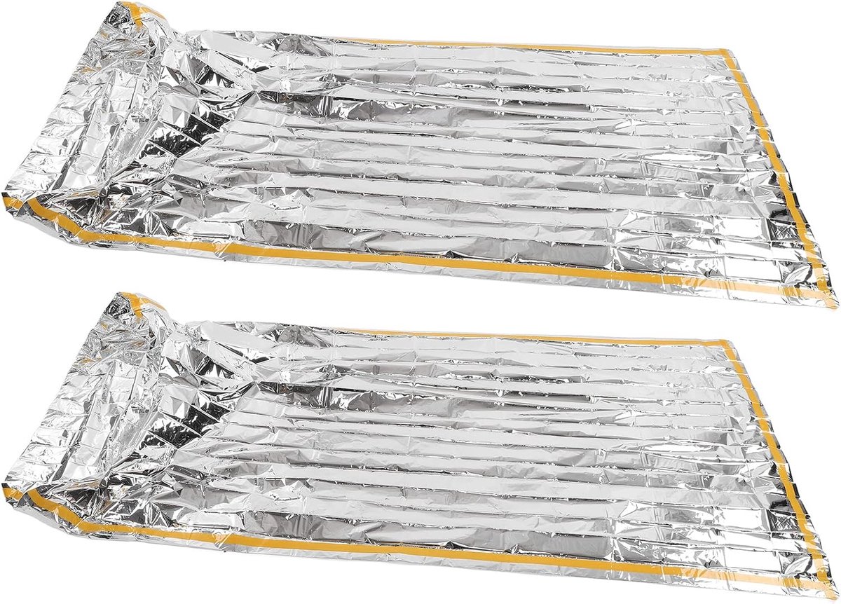 Nooddekens Ruimtedekens - Zonwering Reizen - Buiten Kamperen - Opvouwbaar Compact - 200x100cm - Zilver