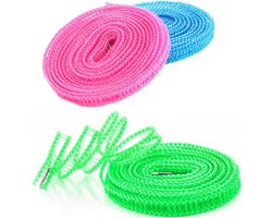 3 Stuks Camping Waslijn - Antislip Waslijn - Windbestendige Waslijn - 5 Meter Lang - Windscherm - Draagbare - Ook Zonder Boren - Roldrooglijn - Voor Kamperen, Reizen en Wassen (Binnen & Buiten) - Blauw, Roze, Groen