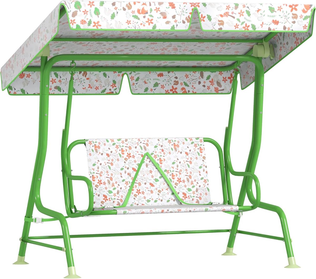 Tuin Schommelstoel - Kinder Schommelbank - Buiten Ontspannen - Verstelbare Zonnekap - 60 kg capaciteit - Groen