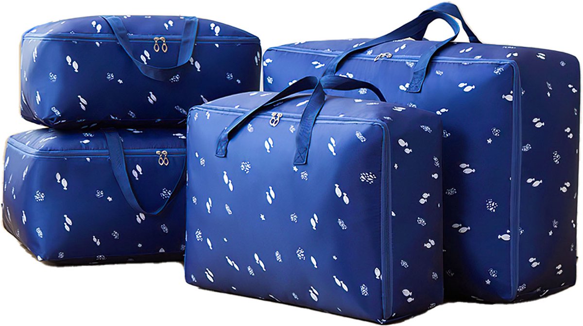 4-delige Set Opbergzakken voor Dekbedden-Verstevigd Oxford Stof-Afsluitbare Kleding- en Dekbedopbergers-Waterdicht en Stofdicht-Donkerblauw-Meerdere Maten Set