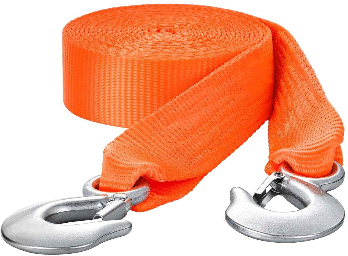 CORE Sleeptouw - Voertuig sleeptouw met haak - Sleepband - Band dikte 2.6mm - 6 Meter lang - Trek sterkte 2.570kg - Breek sterkte 7.711kg - Sterk Polyester - 5x610cm - Oranje