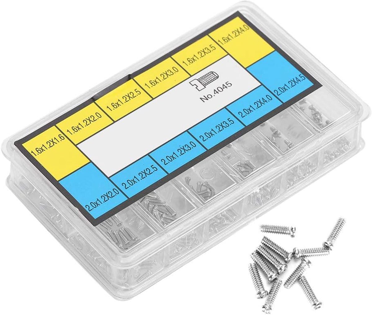 Behuizingsklem Schroefset - Horlogeschroeven Reparatie - Kleine Onderdelen Vastzetten - Roestvrij Staal - 600 Stuks - Zilver