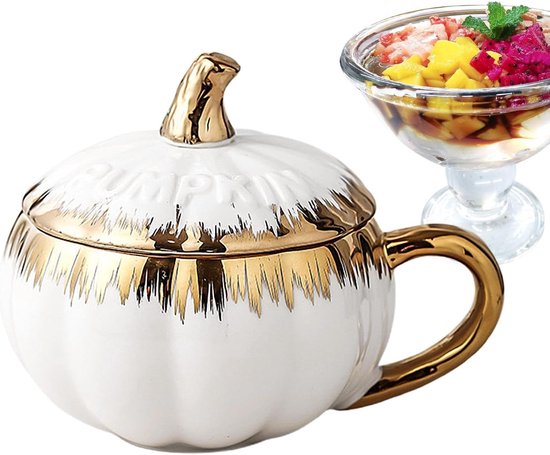Pompoen Mok - Koffie Mok - Feestelijke Decoratie - Met Deksel Lepel - 300 ml - Wit — afbeelding 5