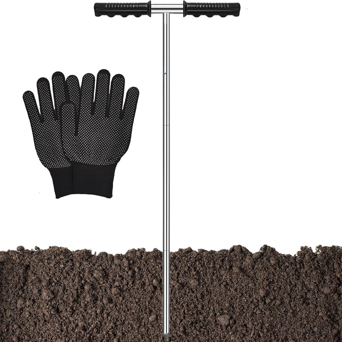 Bodemsonde Staaf - Grondsonde - Bodem Onderzoek - Verstelbare T-Handgreep - 81-122 cm - Zwart