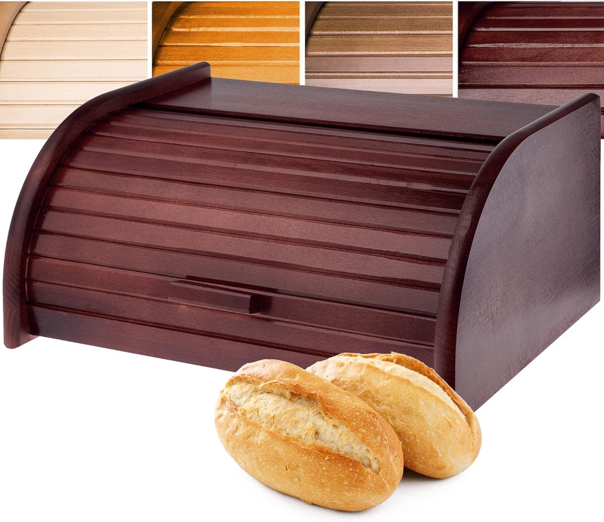 Ruime broodtrommel Brooddoos hout Brood vers houden Natuurlijk materiaal 39 x 285 cm Donker