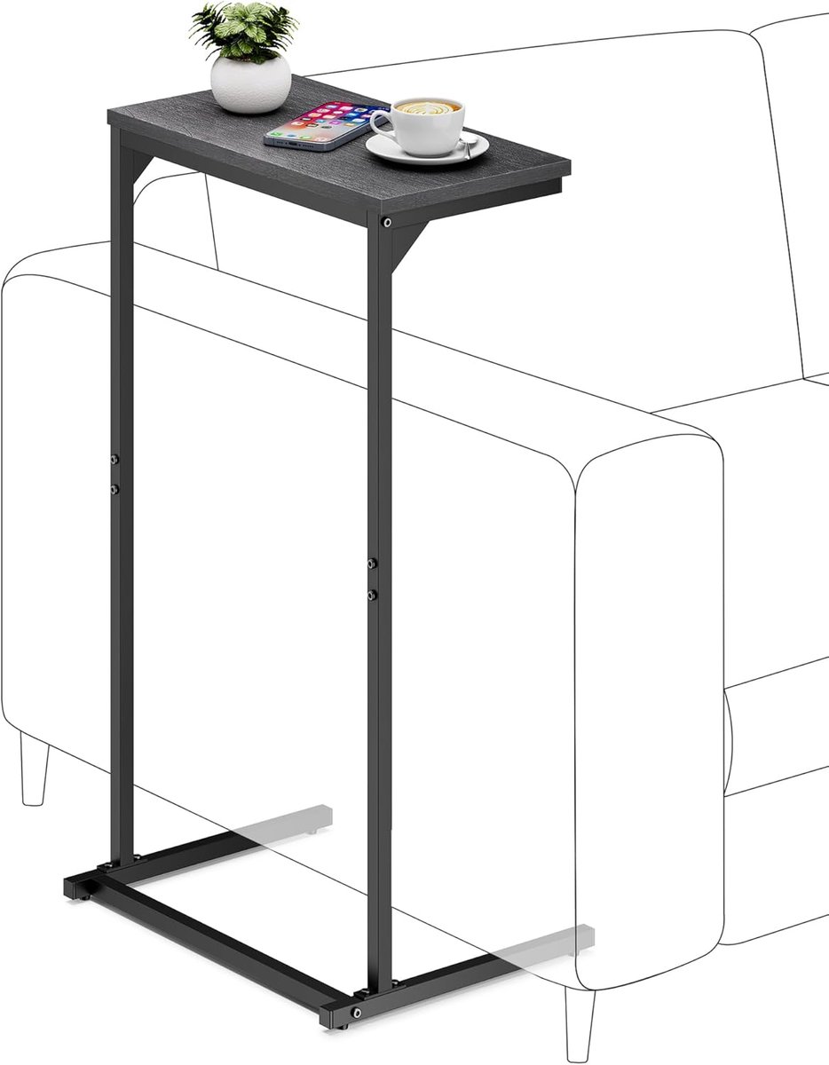Bijzettafel - Banktafel - Ontspannen Zitten - C-vormig Ontwerp - 73 cm Hoog - Zwart