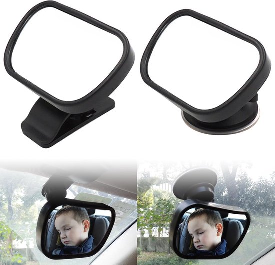 Baby autospiegel - Achterbank spiegel - Veilig reizen - 360 graden verstelbaar - 8 x 55 cm - Zwart