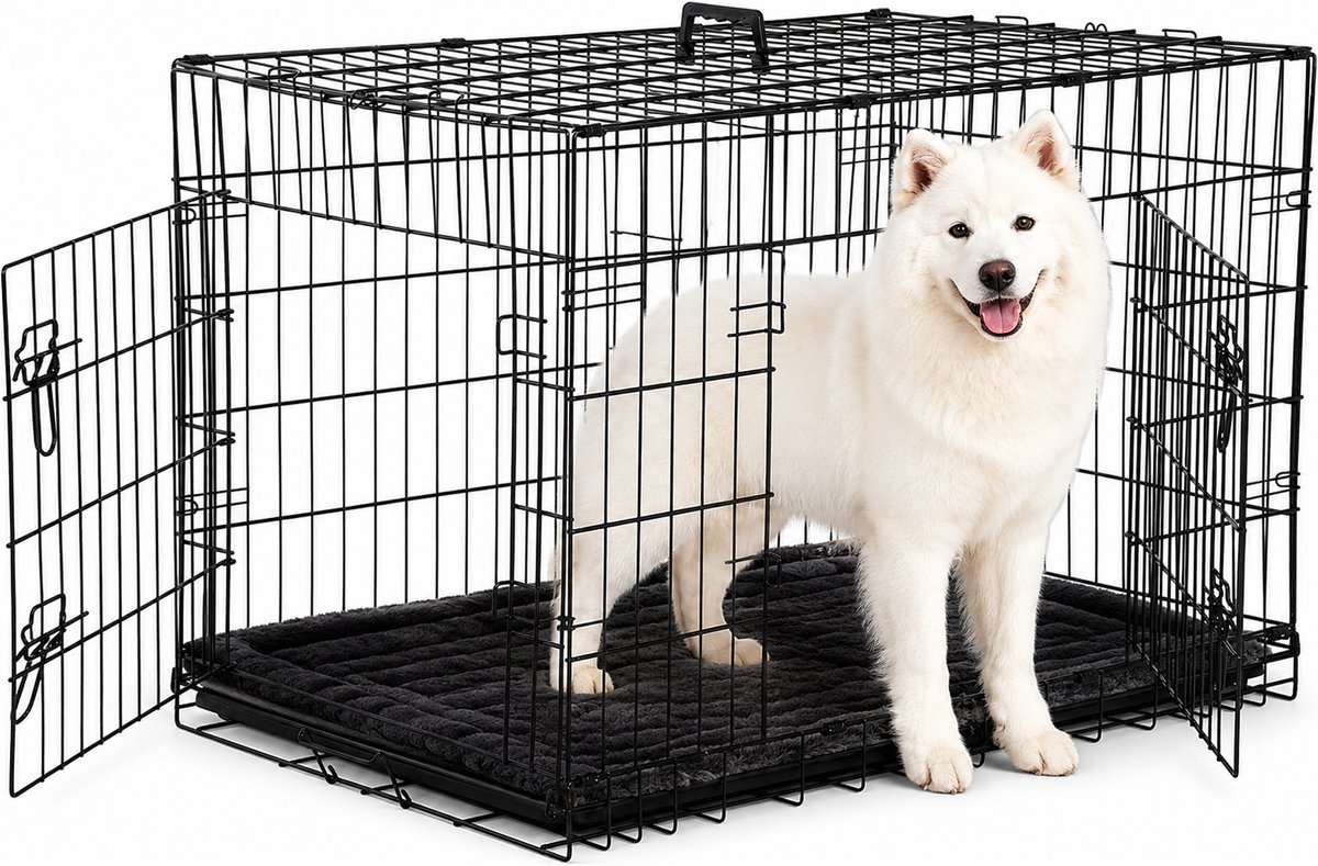 ADSafety Hondenbench Opvouwbaar XL – Bench Hond incl. Hondenkussen – Hondenhok – 2 Deuren – 106 x 71 x 77 cm
