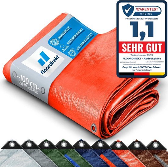 FLOORDIREKT Dekzeil - Stoffen Dekzeil - Beschermhoes - Bootzeil - Tentonderzeil voor Camping & Outdoor - Waterdicht - Met Zeilogen - 140 g/m² - Wit - 1,5 x 6 m