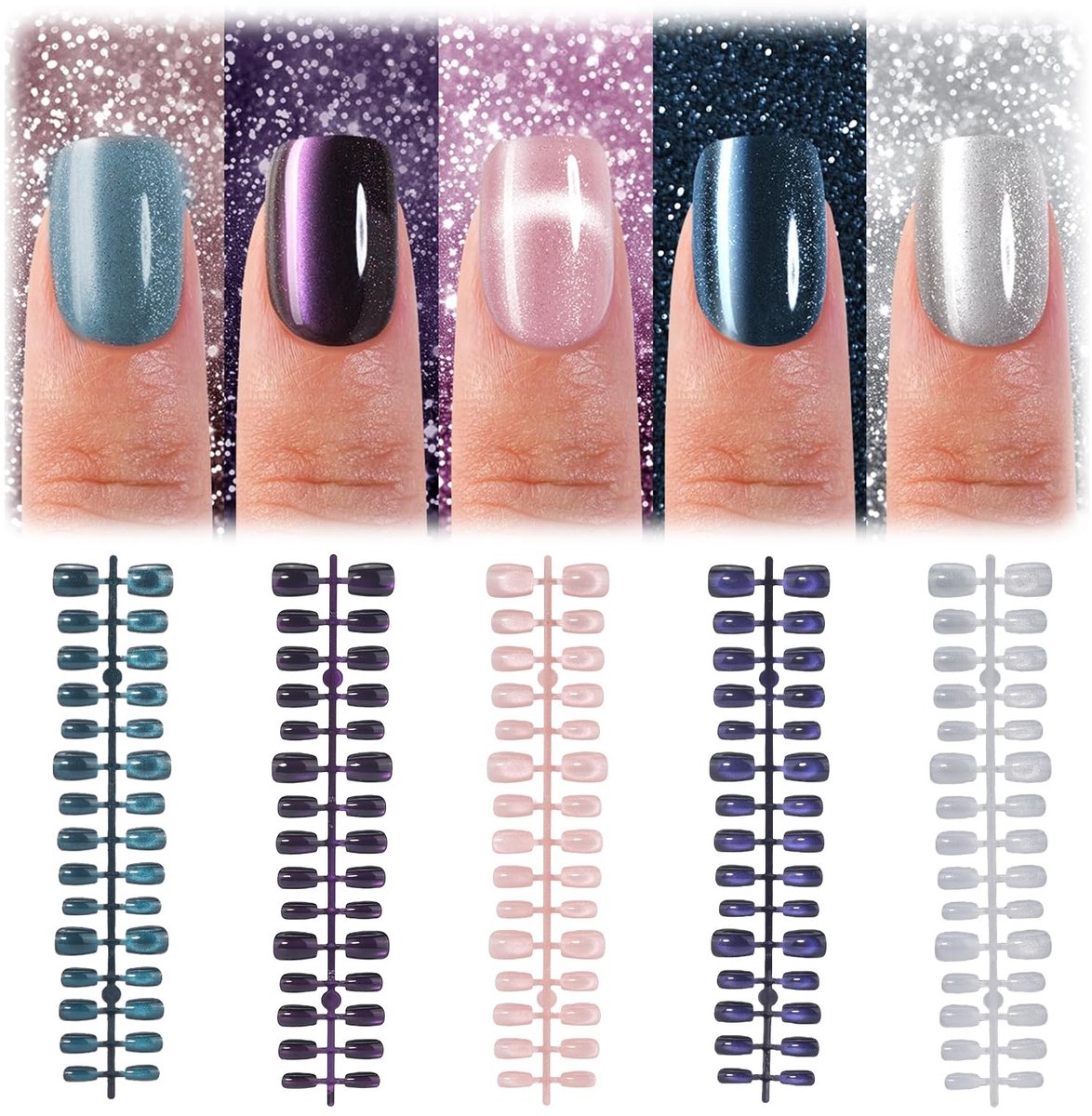Dailygoods- Plaknagels 3D Cat Eye - 15 Verschillende Maten - Zelfklevende Nagels - Ideaal voor Salons - DIY Gebruik - Vijf Kleuren - Kunstnagels