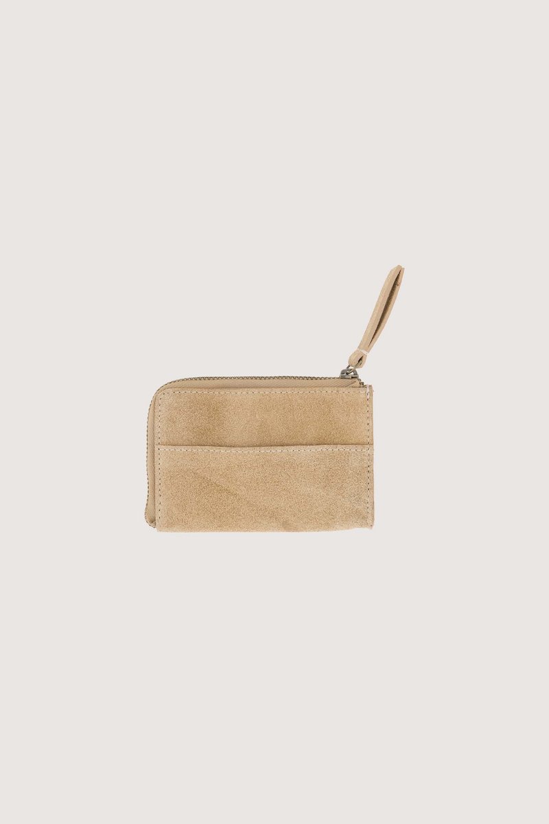 Zusss Suede Card Holder 100% Real Leather Grey Oyster