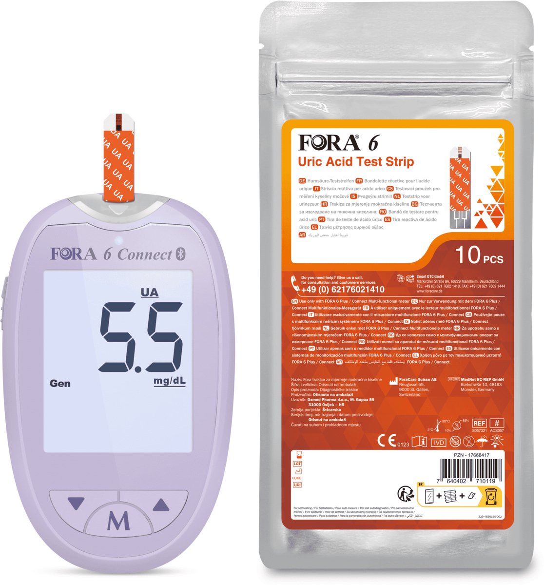 FORA 6 Connect Urine Zuur Meter (Multi-Parameter) (purple meter) - Urinezuur Meter - Urinezuur Tester - Urinezuurmeter met Teststrips