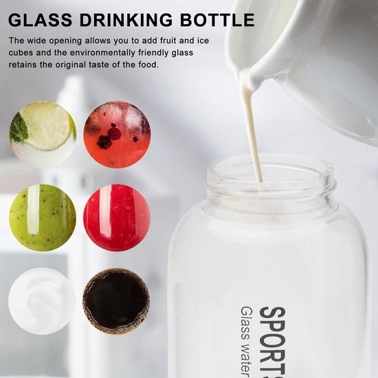 Dailygoods- Glazen Fles 1 Liter - Waterfles van Glas - Theefles met Zeef - Drinkfles met Roestvrijstalen Filter - Duurzaam Borosilicaatglas - Veilig en Schokbestendig van Dailygoods — afbeelding 3