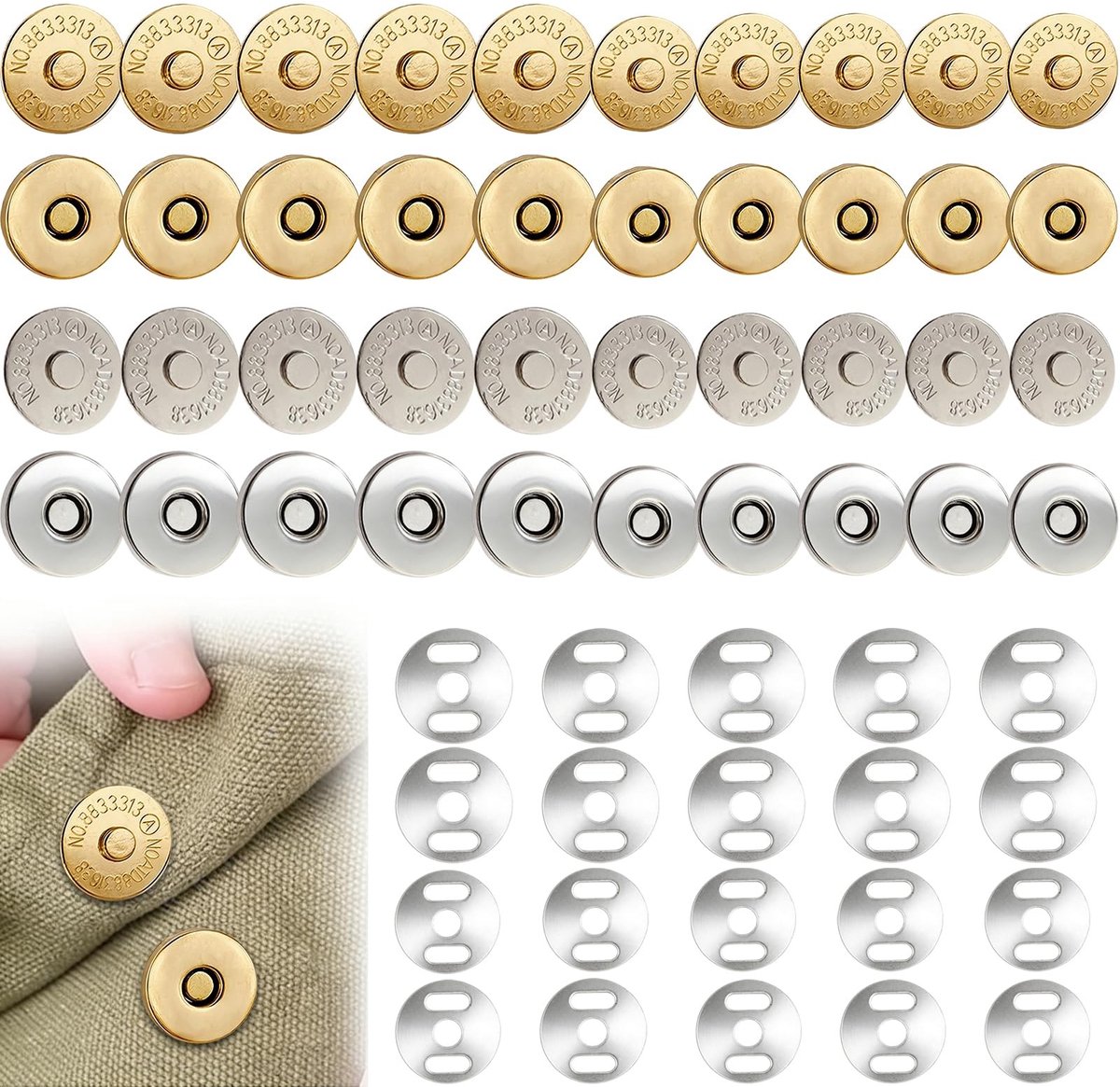 Dailygoods- Magneetsluitingzakken 20 Stuks - 14 mm/18 mm - Magnetische Drukknopen - Zaksluiting - Handwerkprojecten - Veilig Ontwerp