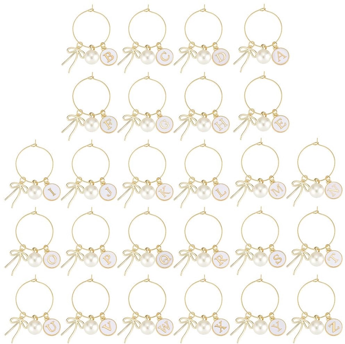 Dailygoods - 26 Stijlen Wijnglas Bedels met Alfabet en Parel voor Cocktail en Feestjes