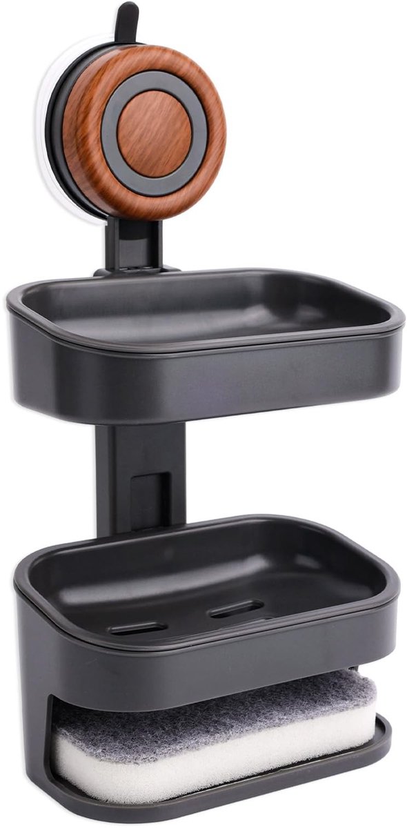 Dailygoods- Zeepbak Dubbellaags - Zelfdrainerend - Douchezeephouder - Zuignap - Badkamer/Keuken - 14.2x10x28cm - Zeepschaal