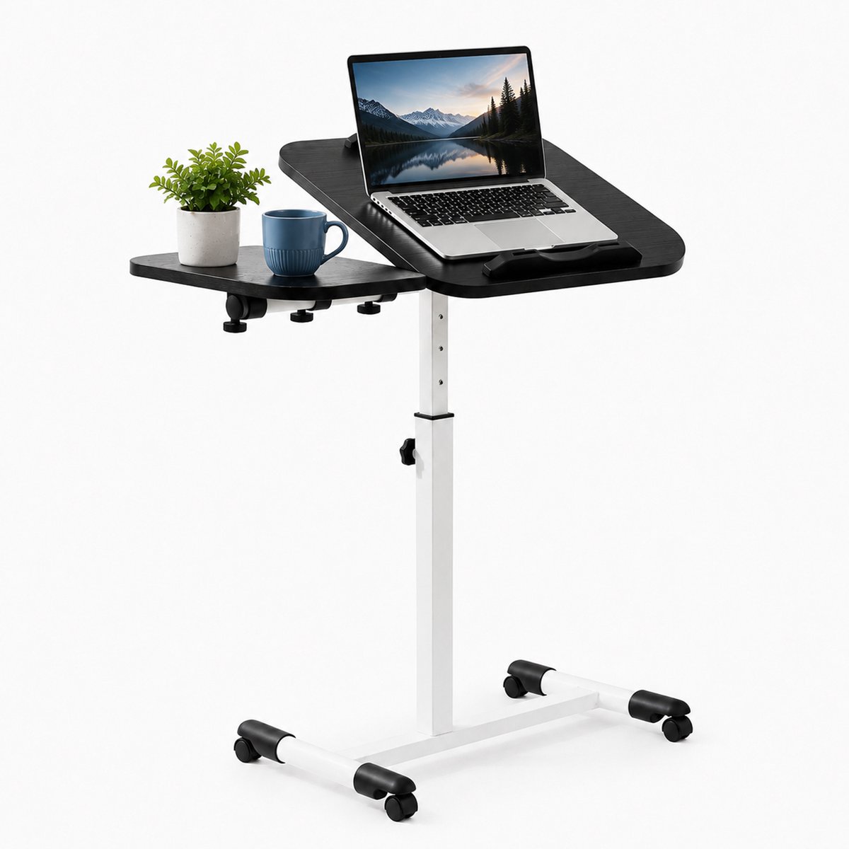 Laptoptafel - Bedtafel Verstelbaar in Hoogte & Hoek - Mobiele Laptoptafel (met wielen) - Rolbare TV-tray - Ergonomisch