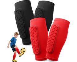 Scheenbeschermers Kinderen - Kuitbeschermers Sport - Voetbal Training - Schokabsorberend Honingraat - 2 Paar - Rood Blauw