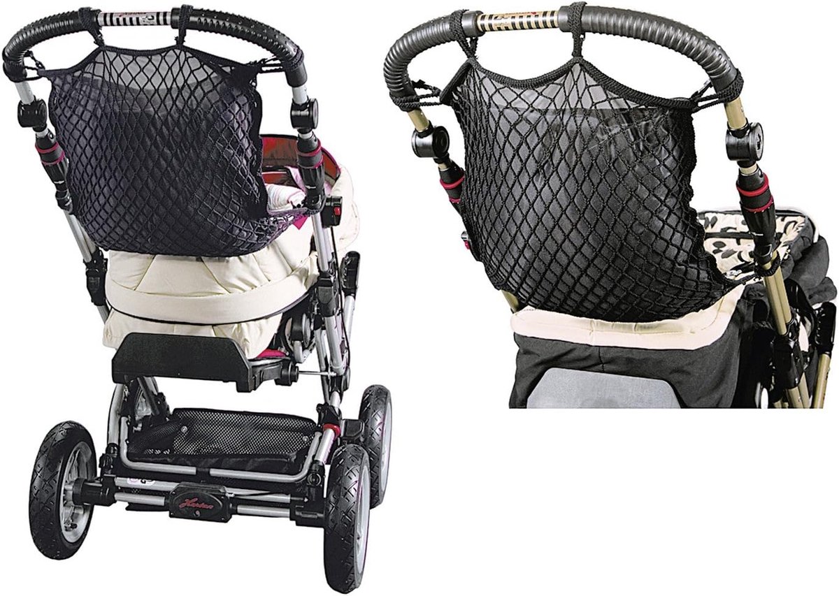Kinderwagen Net - Boodschappennet - Onderweg Organiseren - Met Vochtige Tas - 42 x 47 cm - Zwart